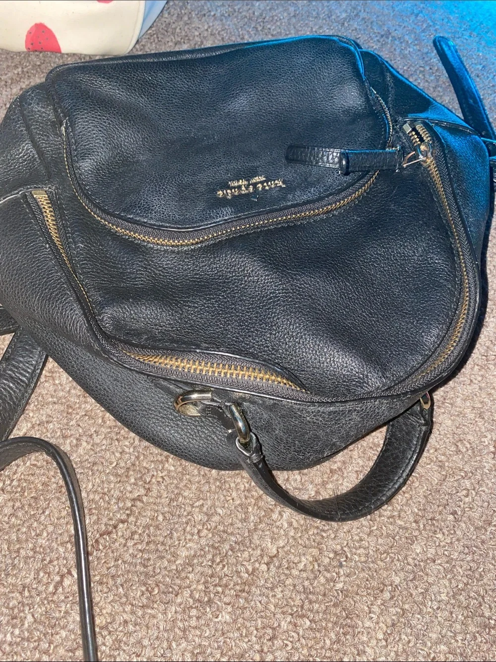 kate spade Black Leather Mini Backpack with Front Zip Pocket